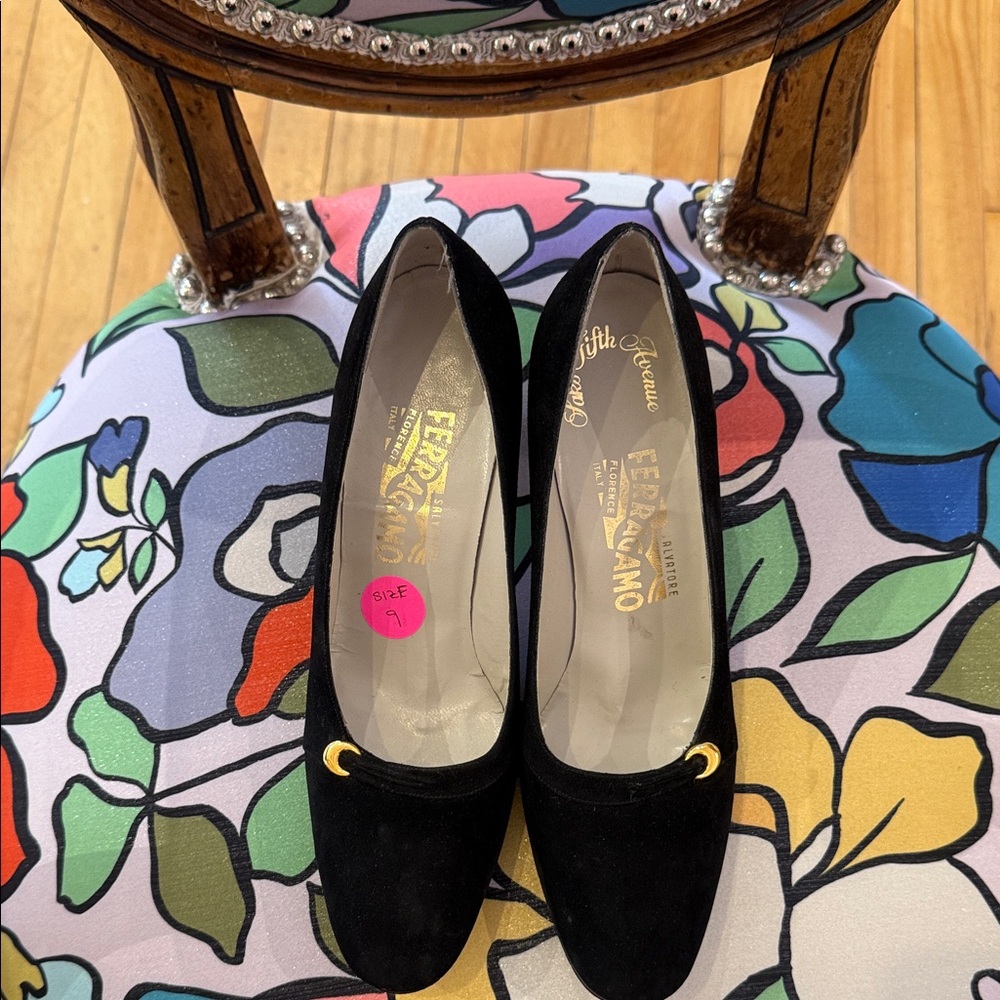 Salvatore Ferragamo Black Heels with Gold Detailing